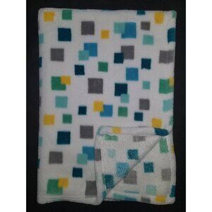 Little Miracles Fleece Baby Blanket Lovey Blue Gray Yellow Green Teal Squares